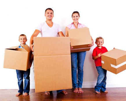 Wardrobe and fragile-item boxes prepared for a home relocation