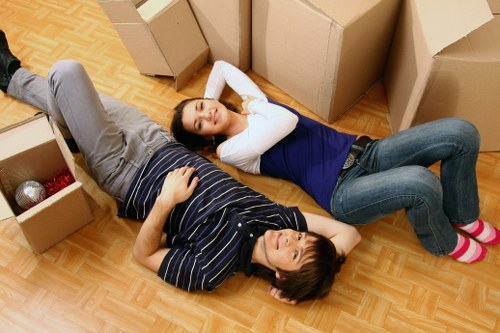Organised moving boxes ready for loading in West London