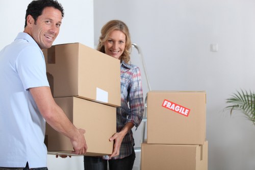 Packed household items ready for transport by removal van in Ealing